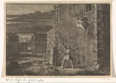 Gravin van Aubigny ontsnapt uit haar gevangenis in Londen door uit het venster te springen, 1643