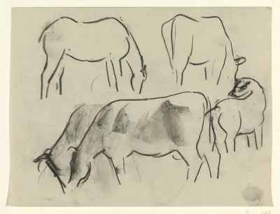 Grazende koeien en paarden