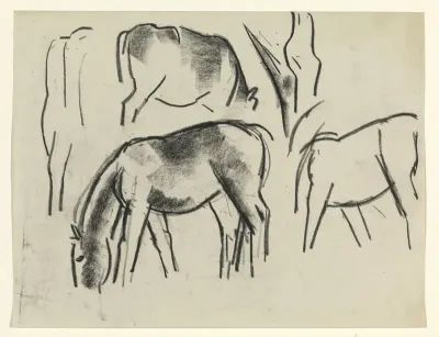 Grazende paarden en koe