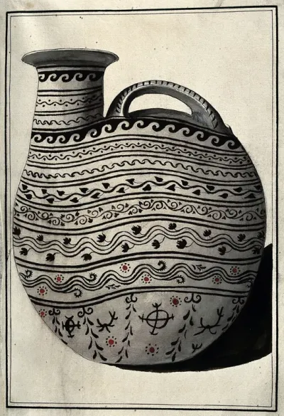 Greek pouring vessel decorated with stylised foliage and geometric patterns (protocorinthian period 720-620 B.C
