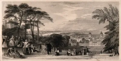 Greenwich Hill, with many visitors, London in the distance