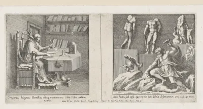 Gregorius de Grote aan zijn schrijftafel en de vernietiging van godenbeelden