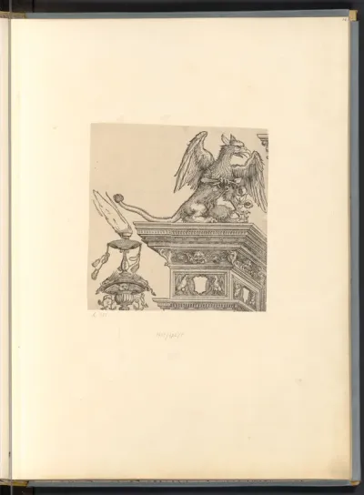 Greif (Die Ehrenpforte Kaiser Maximilians I., linkes Freisäulenpaar, D 1, Bekrönung)