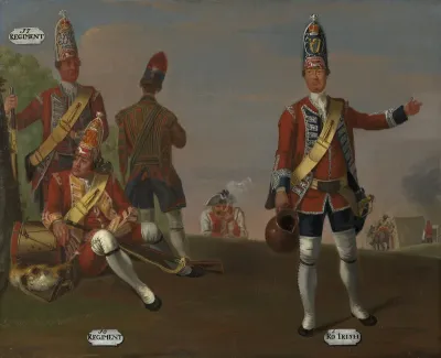 Grenadiers, 16th and 17th Regiments of Foot, and Grenadier and Drummer, 18th Royal Irish Regiment of Foot, 1751