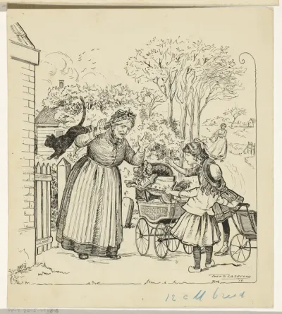 Grietje en Marietje met poppenwagens