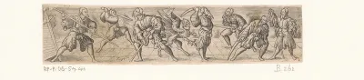 Griffioen en zeven schermende soldaten