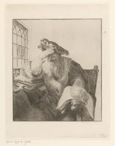 Grijsaard aan het venster