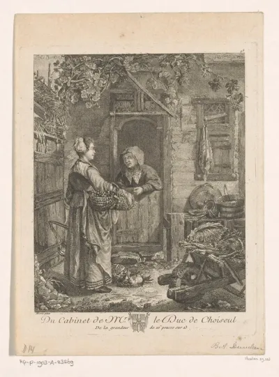 Groenteverkoopster aan de deur van een arbeiderswoning