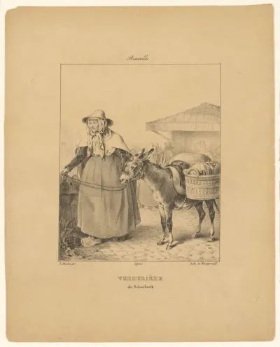 Groenteverkoopster met ezel te Schaarbeek