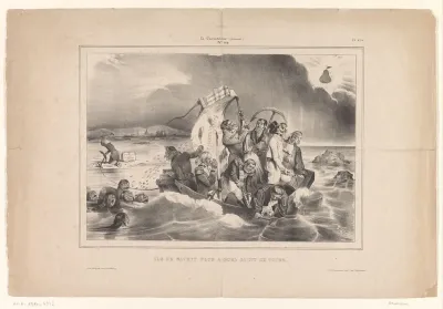 Groep figuren op een boot