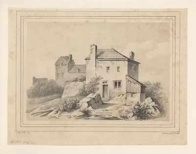 Groep huizen in landschap
