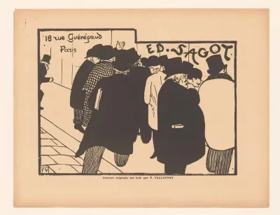 Groep mannen bij de etalage van Edmond Sagot