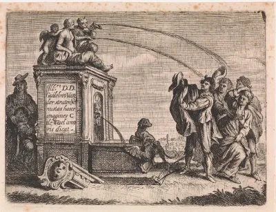 Groep mensen bij fontein