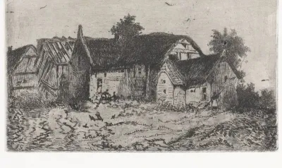 Groep rietgedekte huizen
