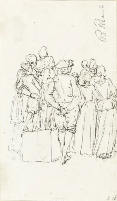 Groep staande personen, op de rug gezien