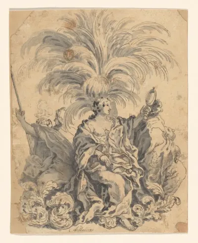 Groep van suikerwerk met Geloof, Voorzichtigheid en Trouw (?)