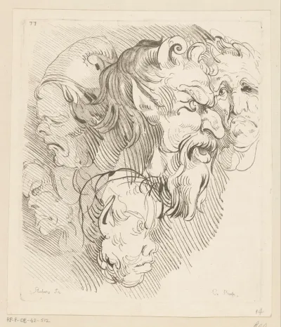 Groep van vijf hoofden van saters