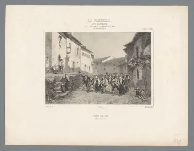 Groep zingende en dansende bewoners uit de vallei van Ossau in de Pyreneeën