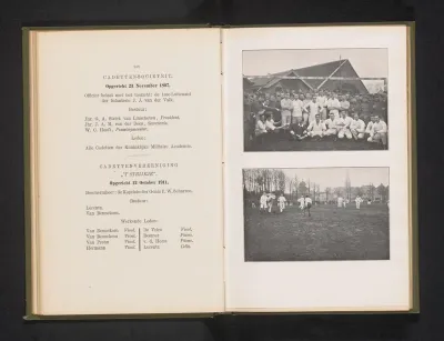 Groepsportret van cadetten in sportkostuum van de Koninklijke Militaire Academie in Breda