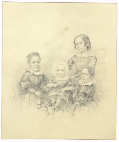 Groepsportret van de vier kinderen van de familie Ooster