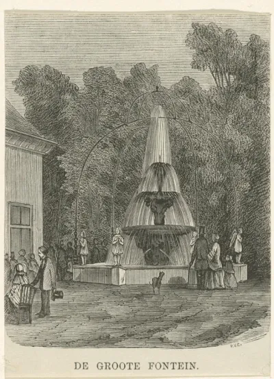 Grote fontein van de Franse tuin in het Park aan de Plantage Parklaan te Amsterdam