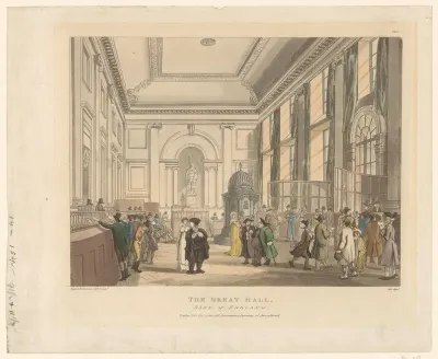 Grote hal in een bankgebouw in Londen