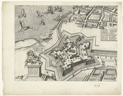 Grote kaart van Antwerpen met de mislukte aanslag in 1605 (blad linksonder)