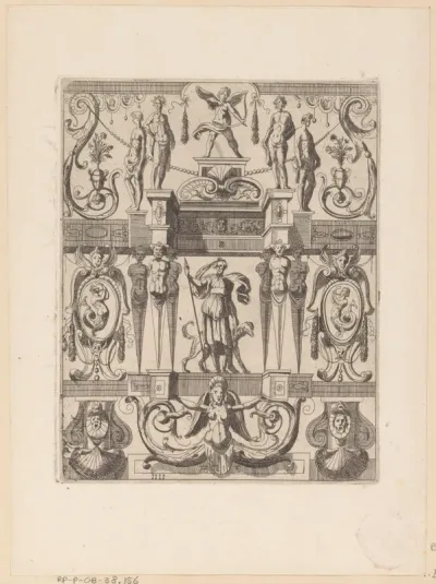 Grotesk ornament met de godin Diana in het midden