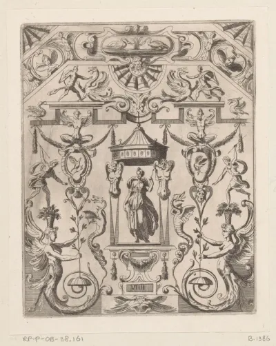 Grotesk ornament met de godin Juno in het midden