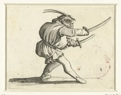 Groteske figuur met twee zwaarden