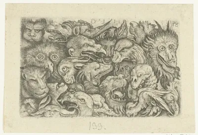 Groteske vlakdecoratie met koppen van dieren