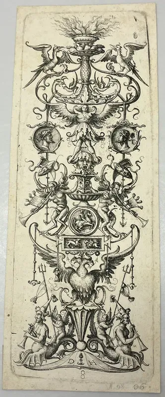 Grotesque Candelabra with Musical Sayrs and Relief Medallions