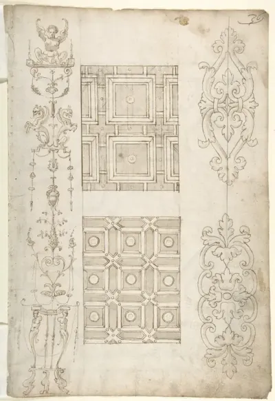 Grotesque Decoration and Ceiling Designs (recto); Geometric Design (verso)