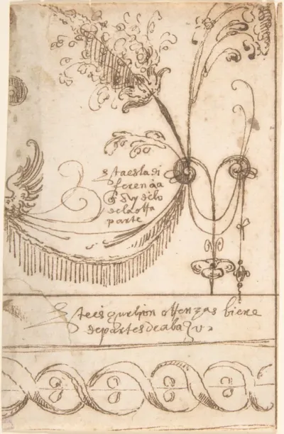 Grotesque ornament comprising a swag and a repeated band