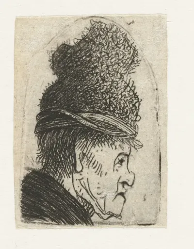 Grotesque profile: man in a high cap