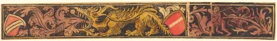Grotesque Strip with Dragon, Shields and Wild Men