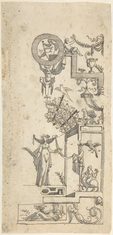 Grotesque with a Victory Figure Under an Overgrown Pergola