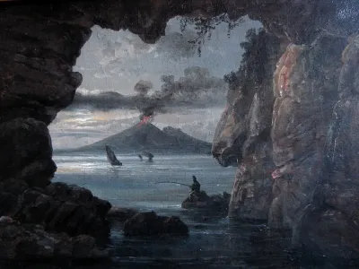 Grotto by the Bay of Naples. Moonlight