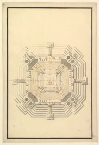 Ground Plan for a Catafalque for a Duke de Berri, probably Charles, Duke de Berri, Grandson of Louis XIV, and 3rd son of Louis, the Dauphin (1685–1714)