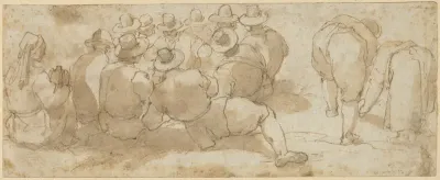 Group of Laborers in a Field (recto); Angel Appearing to a Kneeling Saint (verso)
