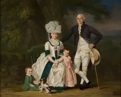 Guilaume François Imbert de Wattines met echtgenote en kinderen in een landschap