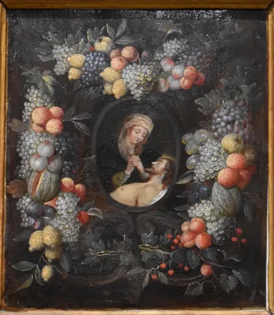 Guirlande de fruits entourant une Pietà