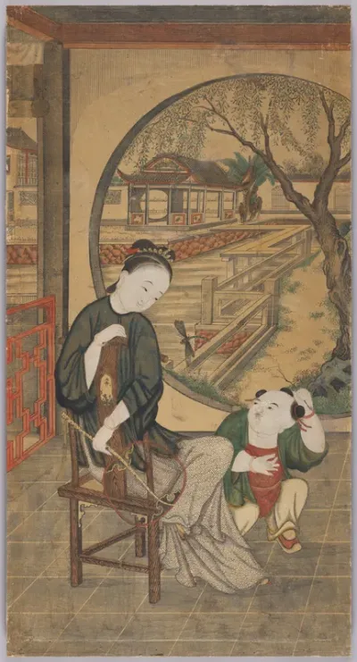 Gusu Beauty–Mother and Son in a Summer Pavilion