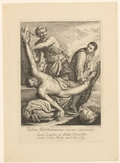 H. Bartolomeüs door twee mannen vastgebonden