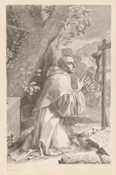 H. Bernardus geknield voor een kruis