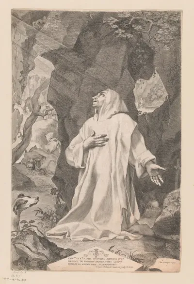 H. Bruno geknield in een grot