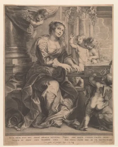 H. Cecilia spelend op het orgel