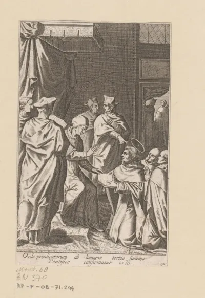 H. Dominicus ontvangt de bul ter bevestiging van zijn orde uit handen van paus Honorius III