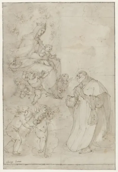 H. Filippo Neri in aanbidding geknield voor de Madonna