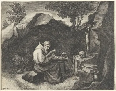 H. Franciscus lezend in een grot